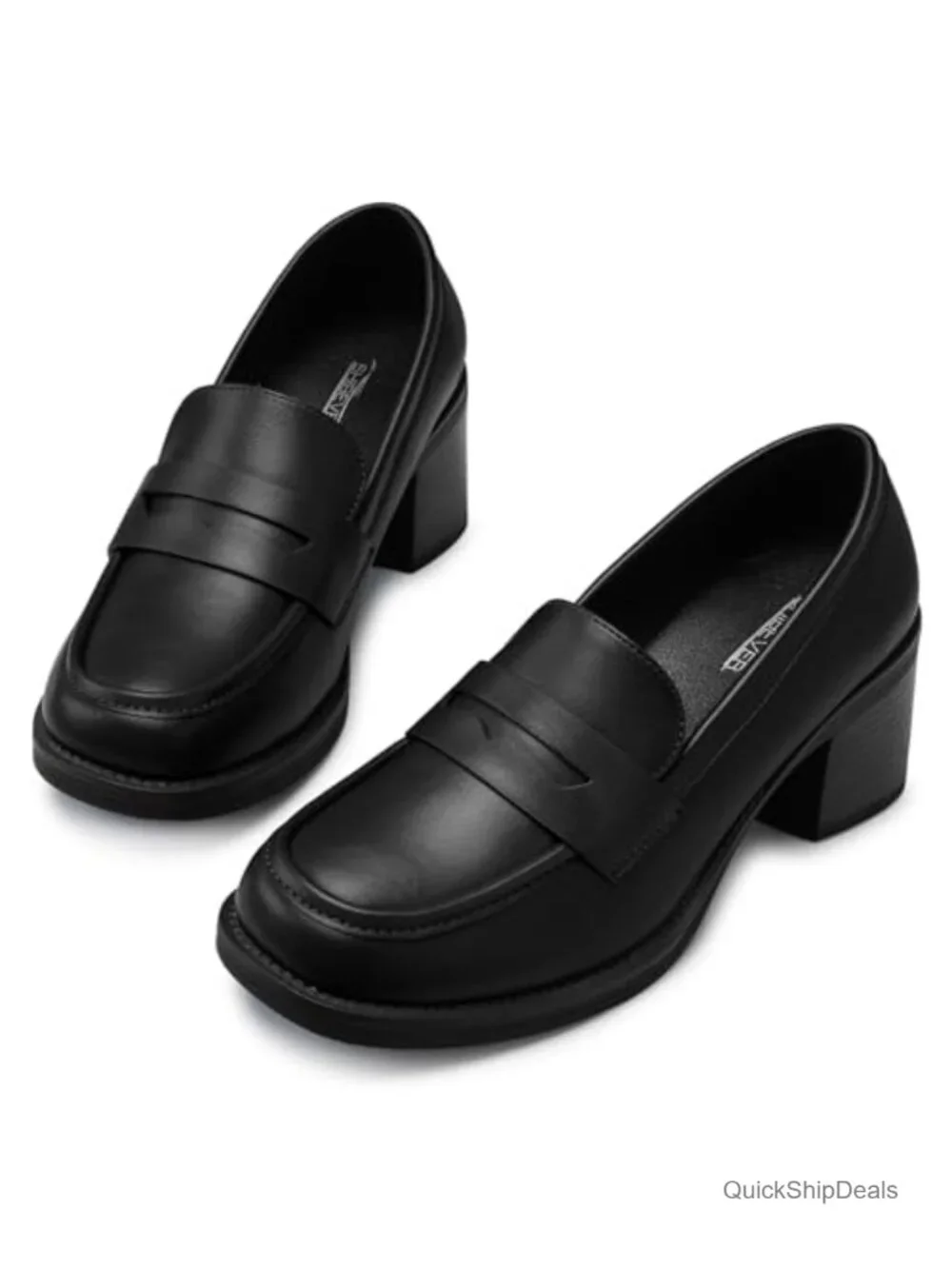 Women's Chunky Block Heel Penny Loafers Faux Leather Slip-On Office Shoes
